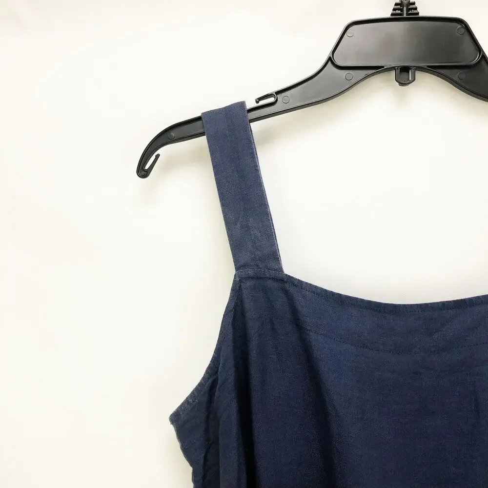 Everlane Womens The Linen Square-Neck Jumpsuit Sz 10 Belted Blue Indigo NWT